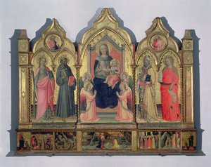 Madonna en Kind op de troon met St. Catharina, St. Franciscus, St. Zenobius en St. Maria Magdalena door Pseudo Ambrogio di Baldese